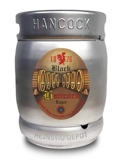 Billedtekst: Hancock Black Lager fadøl til lejet udskænkningsanlæg i Grindsted og Give Hancock Black Lager på fustage til lejet fadølsanlæg i Grindsted og Give